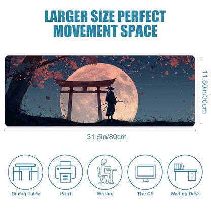 Japanese Samurai Gaming Mouse Pad, Desk Mat, Large Mousepad with Non-Slip Rubber Base XL Extended, Big Keyboard Mat Office&Home, Gamers, 31.5x11.8in, Cherry Blossom - color: Samurai2