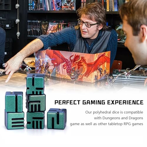 D6 Metal Dice, 16mm 6 Sided Dice Set, ZHOORQI 6Pcs/Set Tech-Themed New Concept Glittery Lines D6 Dice for DND, Tabletop RPGs Gifts（D6-Retro Green） - color: D6-retro Green