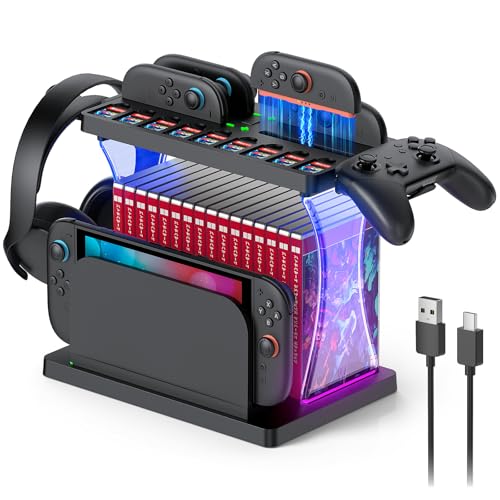 Auarte Switch 2 Accessories Organizer, Charging Dock | 5-In-1 Organizer Base, Holds Dock, 16 Game Card Case, 9 Game Cards Slot, Controller Holder