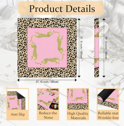Hot Pink Cute Leopard Mahjong Mat 31.5 x 31.5 Inch, Preppy Pink Y2K Cheetah Non-Slip Noise Reduction Mahjong Table Mat for American Mah Jong Poker Card Board Games Dominoes - color: Pink Leopard