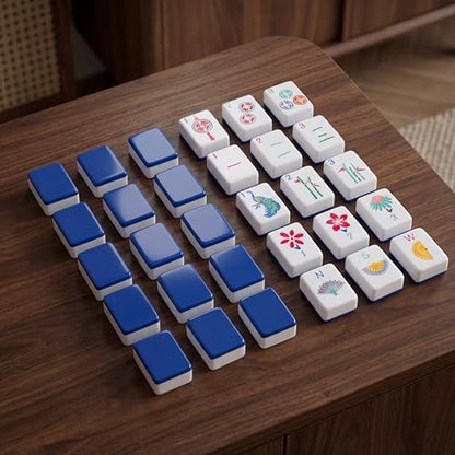 160 Deep Blue Engraved American Mahjong Game Set with Carrying Bag and Accessories, 1.2’’ Mahjong Tile Set - color: 1-deep Blue