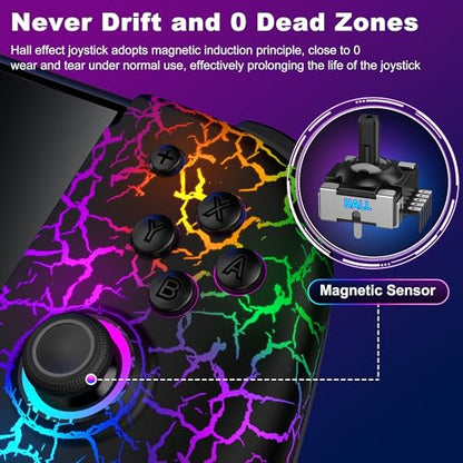 NealGamefy Switch Controllers,Wireless Switch Pro Controller for Nintendo Switch/OLED Controller,Upgrade Full-Size Ergonomic One Piece Handheld Controller with Programmable,TURBO,Vibration - color: Black-crack