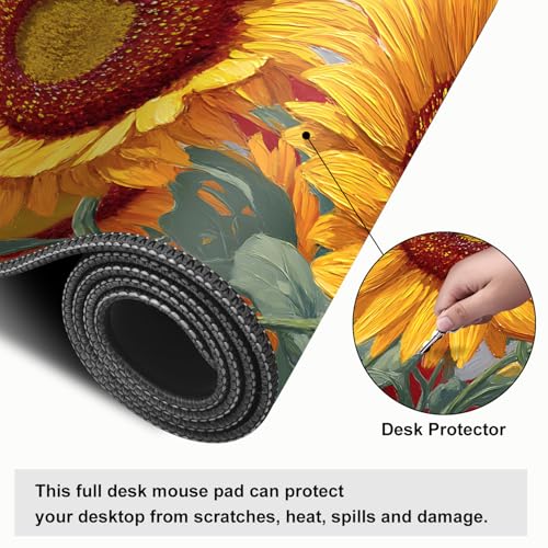 Mouse Pad, Large Anti-Slip with Stitched Edges Desk Mat Desktop Laptop Computer Desk Keyboard Mat,Table Protector Blotter Mat (Sunflower, 35.4" x 15.7") - color: Sunflower, size: 35.4" x 15.7"