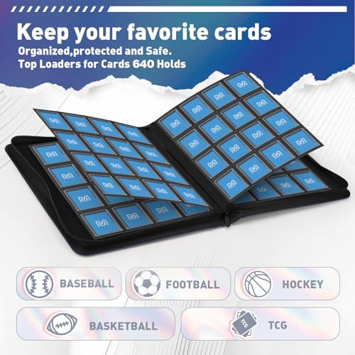 16 Pocket Toploader Binder,Holds 640 TopLoaders (16Dark Blue) | Top Loader Binder for 3" x 4"Rigid Cards,Sleeves Card Collection Binder,20 Double Sided Pages with Trading & Sports Holder - color: 16Dark Blue
