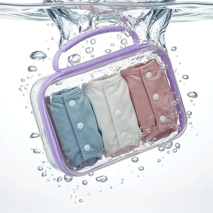 Clear Hard Shell Organizer Cases, 3 Pack with Handle | Durable PET shell with water-resistant, scratch-resistant surface for travel, toiletries, electronics and toys - color: Purple1