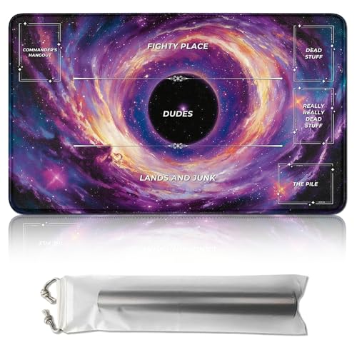 MTG Playmat 24x14 in, TCG Card Game Mat with Stitched Edges, Non-Slip Rubber Base, Waterproof Play Mat for Trading Card Games, 2mm Thickness with Storage Bag – Galaxy Black Hole