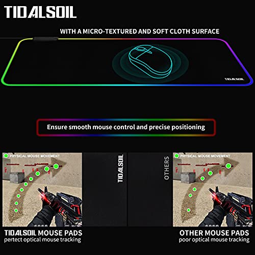 TIDALSOIL RGB 게이밍 마우스 패드, 4포트 USB 허브, 80x30cm 데스크 매트 | 4포트 USB 허브가 있는 13가지 조명 모드 RGB 게이밍 마우스 패드. 80x30cm 확장 책상 매트, 두께 0.38cm, 미끄럼 방지 베이스 - size: 11.8L x 31.5W inches