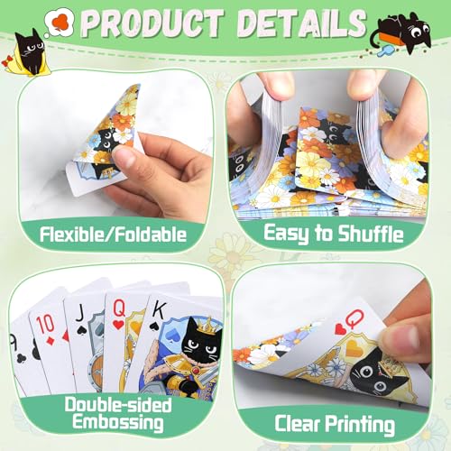 Playing Cards, Cute Black Cat Playing Cards, Floral Cats Themed Deck of Cards for Game Nights, Premium Standard Size Poker Cards for Card Games, Parties, Travel, Casino Games & Cat Lover Gifts