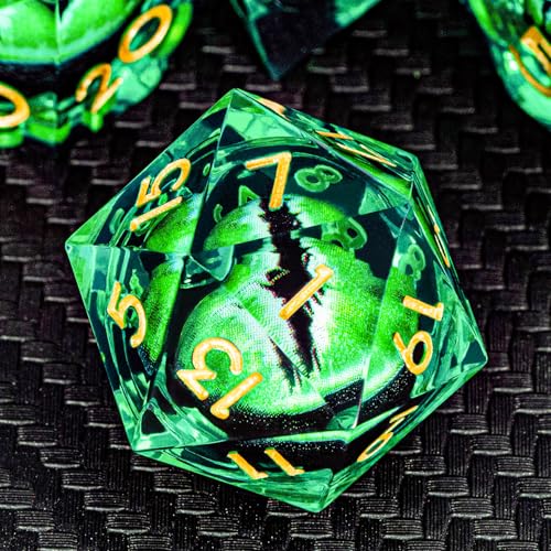 ARUOHHA DND Resin Dice Dragon Eye Dice Liquid Core Green Sharp Edged Dice Set with Gift Box, Dungeons Polyhedral D and D Dice Set Compatible with D&D Role Playing Game D20 D12 D10 D8 D6 - color: Ly02-green