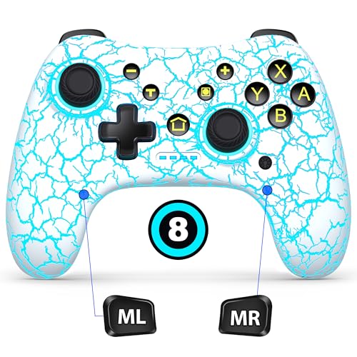 Switch 2 Controller with Hall Joystick for Nintendo Switch/Lite/OLED, Gammeefy Wireless Switch Pro Controller Compatible with Android/iOS, 9 Color Adjustable LED Switch Remote with Turbo, Macro, KeyLinker App - color: White