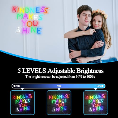 Kindness Makes You Shine Neon Sign Kindness Classroom Neon Light Be Kind LED Light Up Sign for Wall Decor Bedroom Coffee Office Party Home(12.6 * 16.54In) - style: Kindness Makes You Shine
