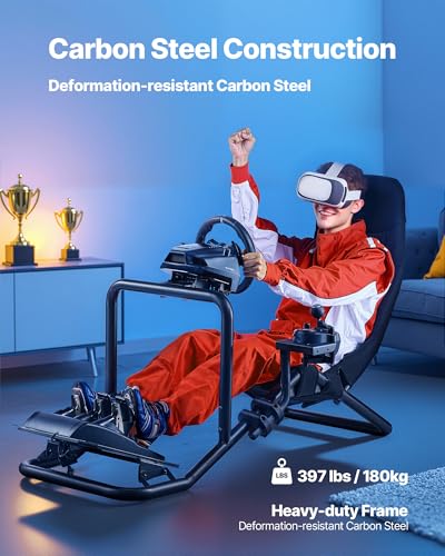 VEVOR Racing Wheel Stand, Heavy-Duty Integrated Simulator Cockpit Steering Stand, Fit Logitech G25,G27,G29,G920,G923, Thrustmaster T300RS,TX F458,T500RS,T3PA-PRO (F1/GT) and CSR Pedals, Black - size: Integrated Cockpit