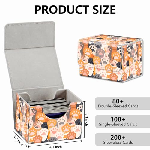 Strong Magnet Card Case Deck Box Mtg Card Box Playing Card Box Magic Deck Box Tcg Up to 200 Cards Creative Pattern Trading Card Storage Box for Collectible Card Games, Cute Cats Paw Pattern - color: Cute Cats Paw Pattern