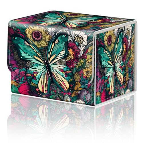Card Game Storage TCG Deck Box MTG Organizer Trading Card Case Storage Box Magnetic Closure Creative Pattern Up to 200 Cards, Colorful Flowers Butterflies - color: Colorful Flowers Butterflies