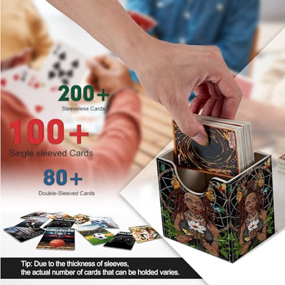 Card Deck Box, Card Storage Box Fits 100+ Single Sleeved Cards, Large Capacity PU Leather Card Storage Box with Strong Magnet for Magic Commander TCG CCG, African American Girl - color: African American Girl