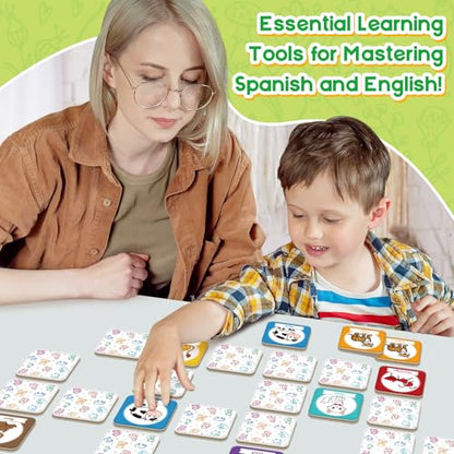 Edulok Memory Card Game, Toddler Match Game, Learn Spanish for Kids, Bilingual Flash Cards, Learning Toys for 4 Year Old, Preschool Learning Activities, Homeschool Supplies, Kindergarten Toys - style: Animal