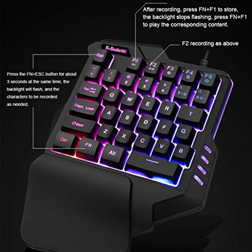 One-Handed Keyboard Single Handed Gaming Keypad with Ergonomic Wrist Rest Support RGB LED Backlit USB Wired Mechanical Feeling Mini Keypad for Game