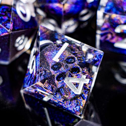 DND Skull Dice Set 7PCS Necromancer Polyhedral Dice for Dungeons Dragons RPG Role Playing Game, Resin Sharp Edged D and D Dice with Gift Box D6 D8 D10 D12 D20 (Blue-Violet) - color: Blue Purple&silver