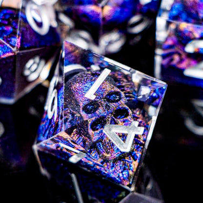 DND Skull Dice Set 7PCS Necromancer Polyhedral Dice for Dungeons Dragons RPG Role Playing Game, Resin Sharp Edged D and D Dice with Gift Box D6 D8 D10 D12 D20 (Blue-Violet) - color: Blue Purple&silver