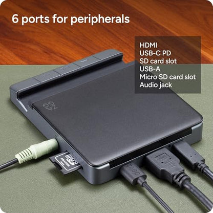 ZAGG 6-Port Media Hub – for iPad, Chromebook, Android & More – HDMI 4K 60Hz, USB-C PD 100W, USB-A 3.2 10Gbps, SD & MicroSD Card Readers, Audio Jack – Compact & Durable w/Media Buttons - style: 6-Port Media Hub