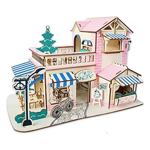 3D Puzzle for Kids, Puzzle for Adults, Cafe Model Kids Puzzles Toys DIY Arts and Crafts for Boys and Girls 161Pcs - color: Romantic Café