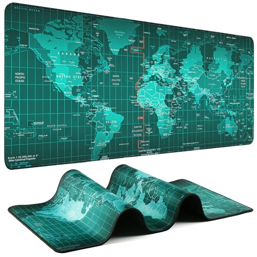 Mouse Pad Gaming - Desk Mat for Keyboard and Mouse - Large Mouse Pads for Desk, Gaming Mousepad with Non-Slip Base, Desks Pad (31.5" X 11.8") for Game, Office and Home - color: Green World Map, size: 31.5L x 11.8W inches