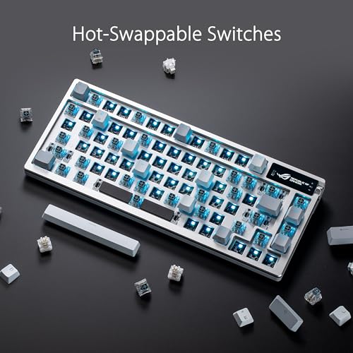 ASUS ROG Azoth Wireless Mechanical Gaming Keyboard – 75% TKL, Tri-Mode Connectivity, Hot Swappable Pre-lubed ROG NX Snow Linear Switches, PBT Keycaps, RGB, OLED Display, PC/Mac Support - White - color: White, size: Snow Linear, style: Azoth