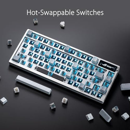 ASUS ROG Azoth Wireless Mechanical Gaming Keyboard – 75% TKL, Tri-Mode Connectivity, Hot Swappable Pre-lubed ROG NX Snow Linear Switches, PBT Keycaps, RGB, OLED Display, PC/Mac Support - White - color: White, size: Snow Linear, style: Azoth