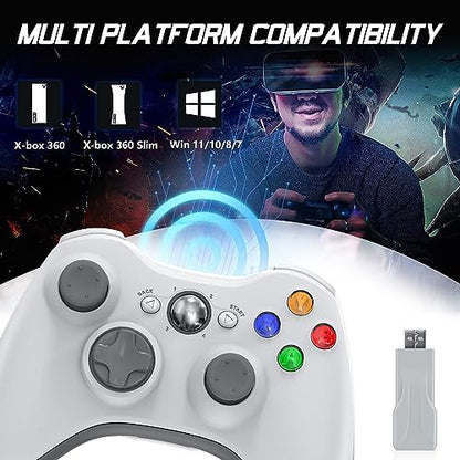 Gamrombo 2 Pack Replacement for Xbox 360 Controller, Wireless Controllers Gamepad Upgraded Joystick Compatible with 360 & Slim, Windows 11/10/8/7 PC Controller with Dual Shock, 2.5mm Audio Jack(White) [microsoft_xbox_360] - color: White+White