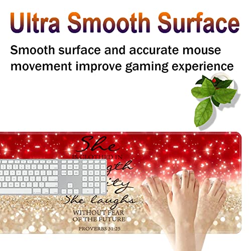 Large Gaming Mouse Pad, Keyboard Wrist Rest + Mouse Wrist Pad + Coaster Combination Set, Memory Sponge Non-Slip Base. Suitable for Office and Home, Red Glitter Quote Proverbs 31-25 - color: Fok-fo1-mouse -022