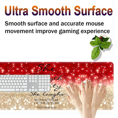 Large Gaming Mouse Pad, Keyboard Wrist Rest + Mouse Wrist Pad + Coaster Combination Set, Memory Sponge Non-Slip Base. Suitable for Office and Home, Red Glitter Quote Proverbs 31-25 - color: Fok-fo1-mouse -022