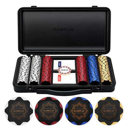 SLOWPLAY Nash Clay Poker Set, 14g&40mm Poker Chips for Texas Hold'em | Black Gold Edition; 300 pcs Non-Numbered Set; premium case with PC Shell; clay composite poker chips; Art Deco style - color: Black Gold, size: 300PCS Non-Numbered Set