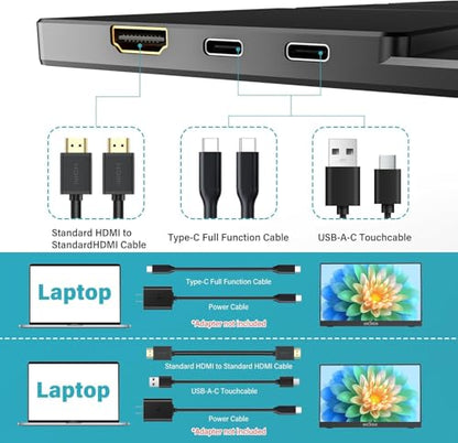 InnoView 15.6" Portable Monitor 60Hz Touchscreen 1080P 10-Point Touch Screen Monitor Portable with Protective Sleeve Built-in Stand, 1200:1 HDMI USB C Travel Monitors for Laptop, PC, Phone - size: 15.6-in