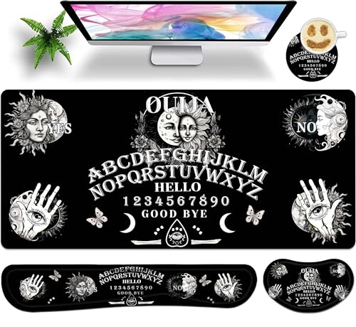 Large Gaming Mouse Pad Set 35.4 x 15.7 with Keyboard Wrist Rest, Wrist Support, and Coaster Memory Foam Smooth Desk Pad Mousepad for Home Office School - Ouija Board - color: Ouija Board, size: 35.4" x 15.7" x 0.12" (Set of 4 Items)