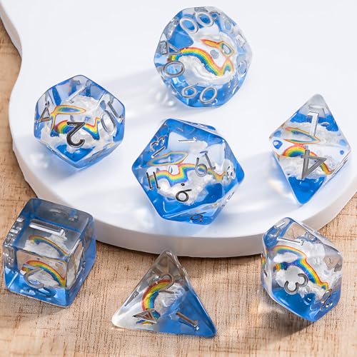 DND Resin Dice Set, Polyhedral D&D Dice Inclusion Dice for Dungeons and Dragons MTG RPG for 15 Years and Up - color: Rainbow