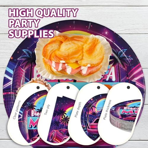 96 Pcs Bienvenido a Miami Party Decorations, Serves 24 | Retro Summer Disco Plates and Napkins Tropical Neon Tableware Set for Miami Birthday Summer Beach Disco Style Pool Party - style: Summer Neon Disco Plates m