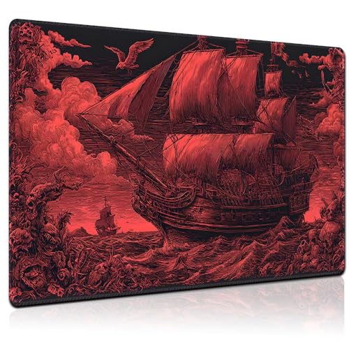 MTG Playmat 24x14 Inch | Optional Game Zone Layout | Non-Slip Rubber Base | Stitched Edges | Includes Free Storage Bag | for TCG, Board Games, and Desk Use(Bloodsail,Without Zone) - color: Bloodsail, style: Without zone