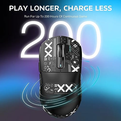 MANBASNAKE Attack Shark X3 Wireless Gaming Mouse, 49g Lightweight Triple Mode Ergonomic Computer Mouse, PAW3395 26K DPI Sensor, 200h Battery Life, Griptape Programmable Buttons for PC/Laptop/Mac/Win - color: Black & Griptape