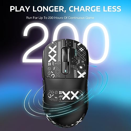 MANBASNAKE Attack Shark X3 Wireless Gaming Mouse, 49g Lightweight Triple Mode Ergonomic Computer Mouse, PAW3395 26K DPI Sensor, 200h Battery Life, Griptape Programmable Buttons for PC/Laptop/Mac/Win - color: Black & Griptape