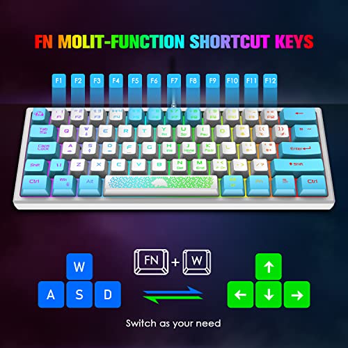 60% Gaming Keyboard and Mouse Combo Samll Mini RGB Backlight Mechanical Feeling and Mechanical RGB 6400 DPI Honeycomb Optical Mouse,Gaming Mouse pad for Gamers and Typists (White & Blue) - color: White & Blue