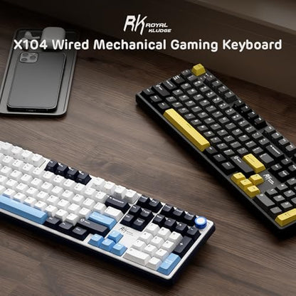 RK ROYAL KLUDGE X104 Wired Full Size Mechanical Gaming Keyboard, Metal Knob | Creamy Keyboard with Number Pad,104 Keys RGB Computer Keyboard Hot Swappable Linear Switch, Online Software for Wins/Mac - color: Star Blue, size: Silent Linear Switch