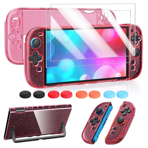 FYOUNG Protective Case for Nintendo Switch 2 2025, Slim Cute Hard Shell | Scratch&Shock Protection Cover with Screen Protector, 8 Thumb Grip(Translucent Pink, Switch 2 7.9inch) - color: Translucent Pink
