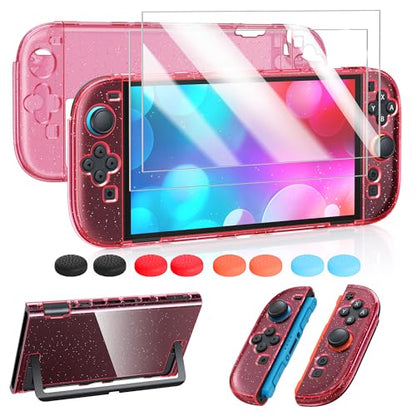 FYOUNG Protective Case for Nintendo Switch 2 2025, Slim Cute Hard Shell | Scratch&Shock Protection Cover with Screen Protector, 8 Thumb Grip(Translucent Pink, Switch 2 7.9inch) - color: Translucent Pink