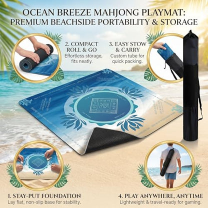 Mahjong Mat 2025 Upgraded No-Crease & No Odor Design, 32.3 Inch with Waterproof Velvet, Non-Slip PU Silicone, Lightweight for Noise Reduction, Includes Printed Rules for Tiles and Cards (Ocean) - color: Ocean
