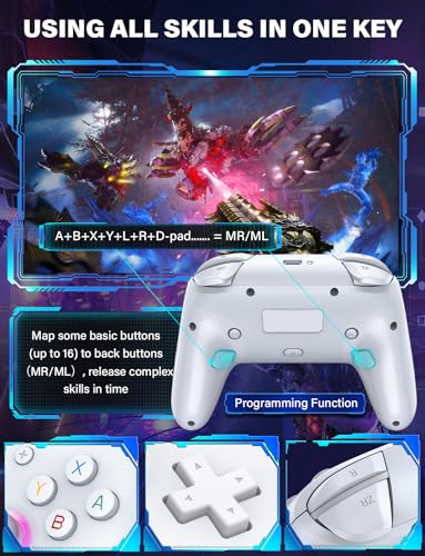 ZRZLMVP Wireless Switch Controllers for Nintendo Switch/OLED/Lite/Switch 2 | 1000mAh Rechargeable Switch Pro Controller with 9 Colors LED Light, Switch Control with Wake Up,Turbo,Vibration,6 Axis Gyro - color: Offwhite