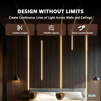VST 16.4ft Silicone Recessed LED Strip for Wood Slat Wall Panels, 24V | 2700K-6500K Tunable White, CRI 90+ Dot-Free, RF Remote & Touch Control, Cut-to-Fit, Quick Connectors, Dual Mount - color: Touch Control