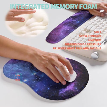 2-in-1 Ergonomic Set, Wave Rise Keyboard Wrist Rest and Massage Bulge Slope Mouse Pad Wrist Support, Cushion Memory Foam Integrated to Relieve Wrist Pain, Galaxy - color: Galaxy
