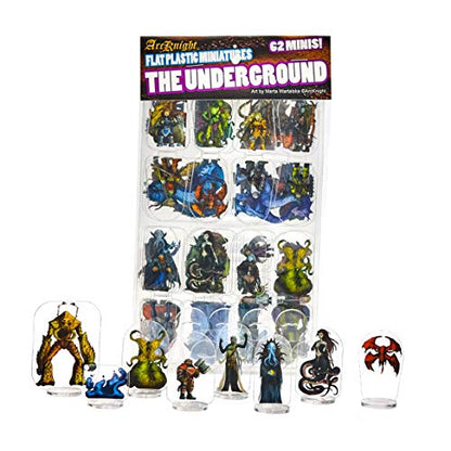 Arcknight Flat Plastic Miniatures: Underground; 62 Unique Subterranean-Themed Minis for DND 5e and Pathfinder; Affordable, Skinny Figurines for Dungeons and Dragons and Other Tabletop RPG Games