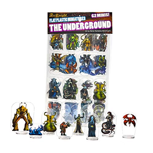 Arcknight Flat Plastic Miniatures: Underground; 62 Unique Subterranean-Themed Minis for DND 5e and Pathfinder; Affordable, Skinny Figurines for Dungeons and Dragons and Other Tabletop RPG Games