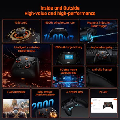 Black Shark BIGBIG WON Gale Wireless Controllers - Motion Aiming, Hall Trigger, 4 Custom Buttons - PC/iOS/Android Gaming Controller with Charging Dock - color: B.GaleSet Black